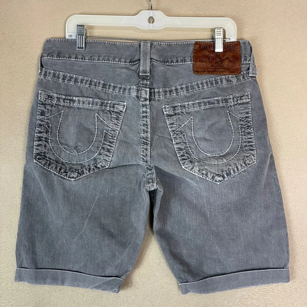 True Religion Men Geno Cut Off Jean‎ Shorts Gray Size 32 Distressed